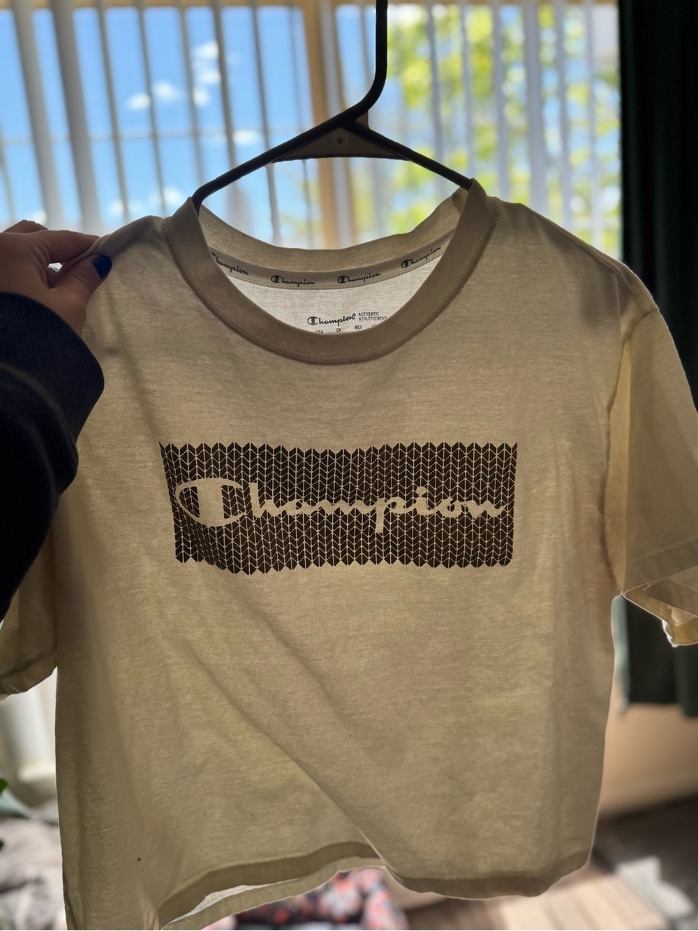 Champion Cream T-Shirt with Black Logo Panel